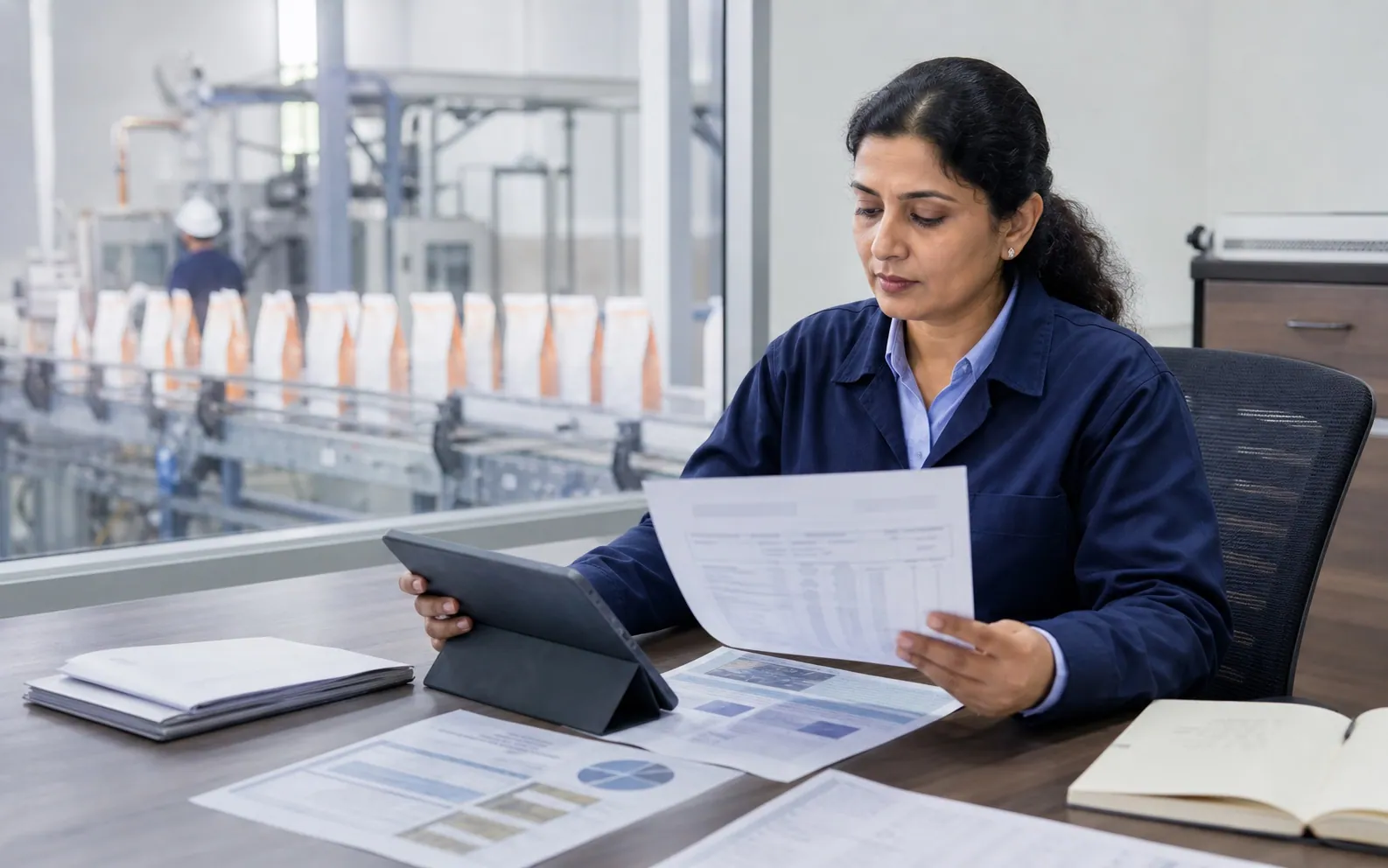A manufacturing quality manager reviewing batch and capability records